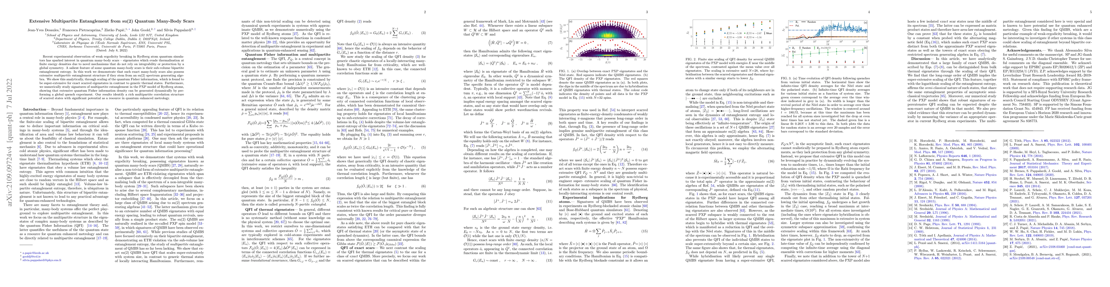 Thumbnail for Extensive multipartite entanglement from su(2) quantum many-body scars