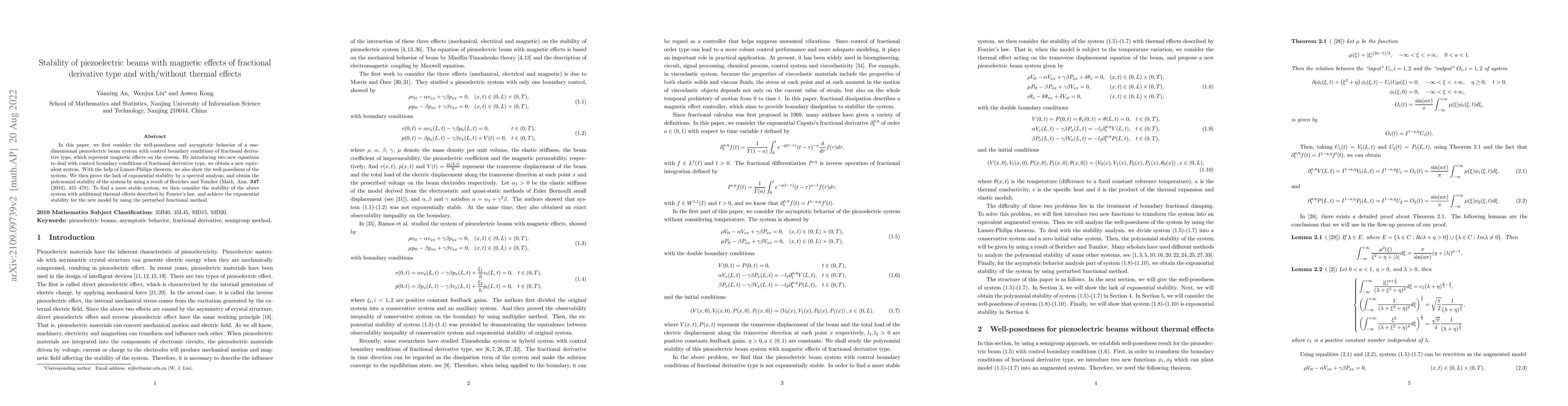 Thumbnail for Stability of piezoelectric beams with magnetic effects of fractional
  derivative type and with/without thermal effects