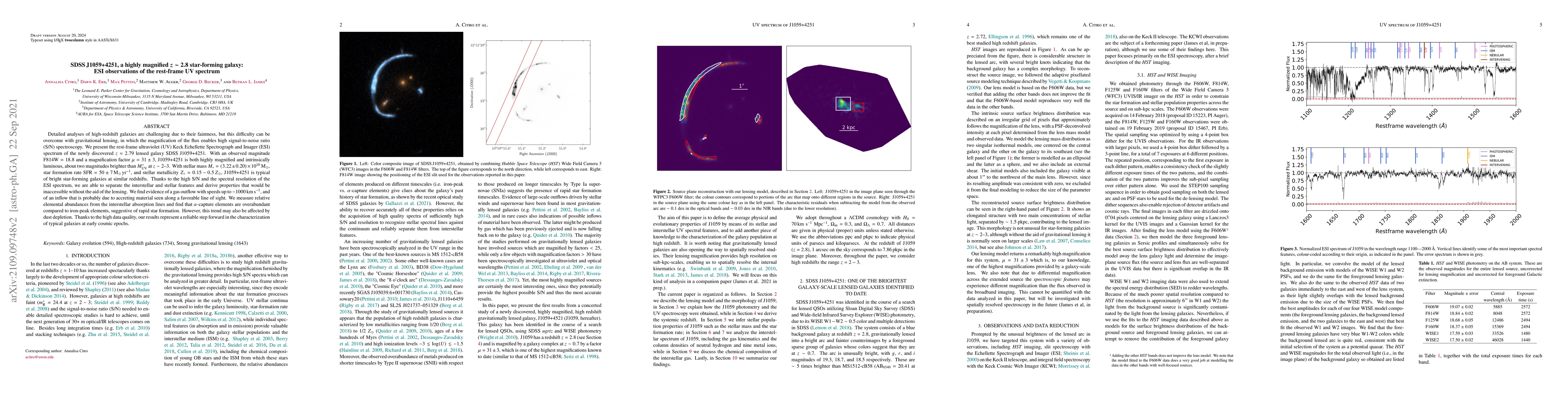 Thumbnail for SDSS J1059+4251, a highly magnified z ~ 2.8 star-forming galaxy: ESI
  observations of the rest-frame UV spectrum