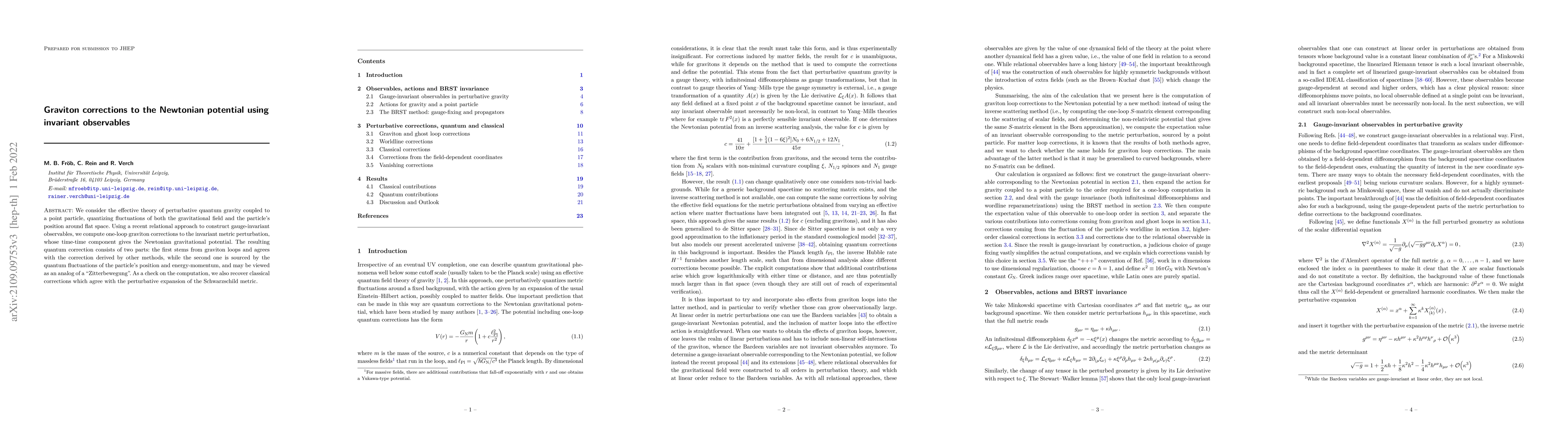 Thumbnail for Graviton corrections to the Newtonian potential using invariant
  observables