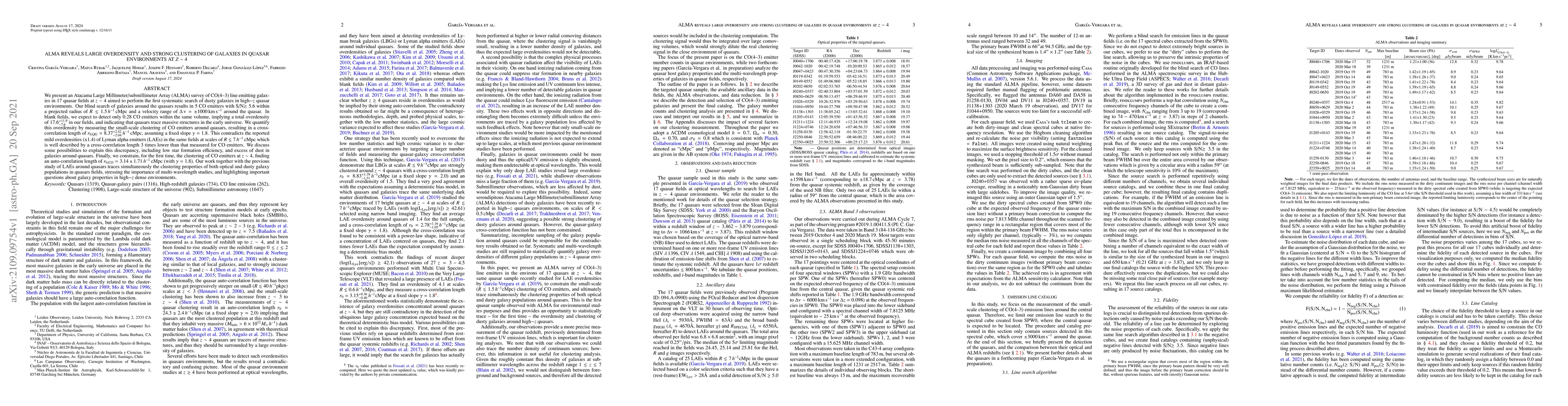 Thumbnail for ALMA reveals large overdensity and strong clustering of galaxies in
  quasar environments at $z\sim4$