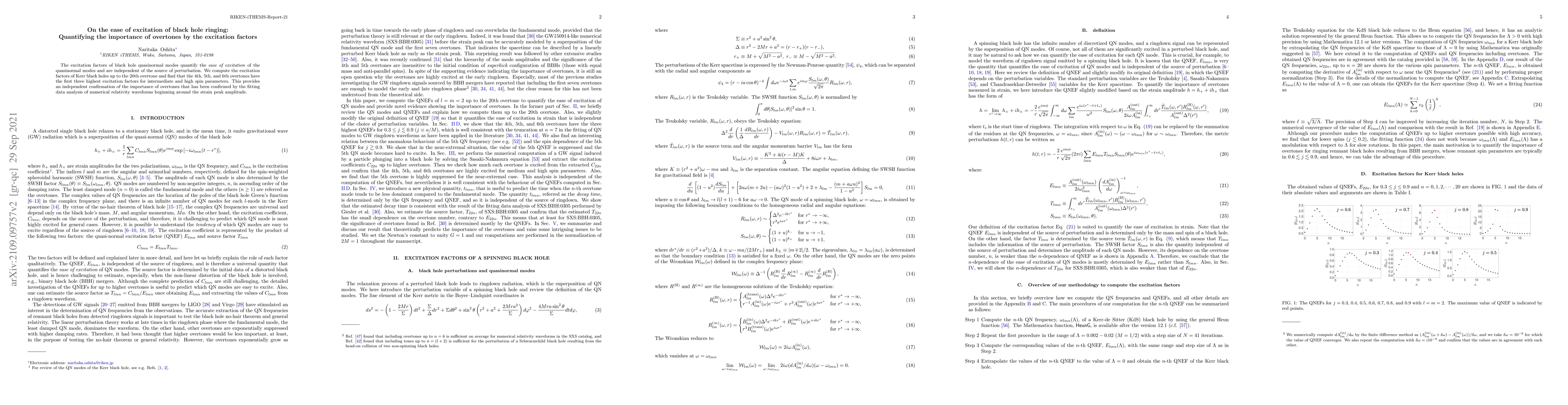 Thumbnail for On the ease of excitation of black hole ringing: Quantifying the
  importance of overtones by the excitation factors