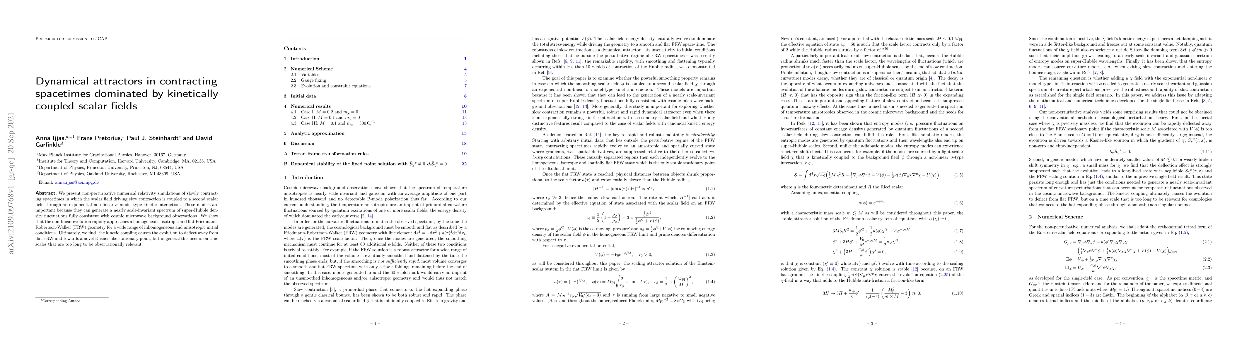 Thumbnail for Dynamical attractors in contracting spacetimes dominated by kinetically
  coupled scalar fields