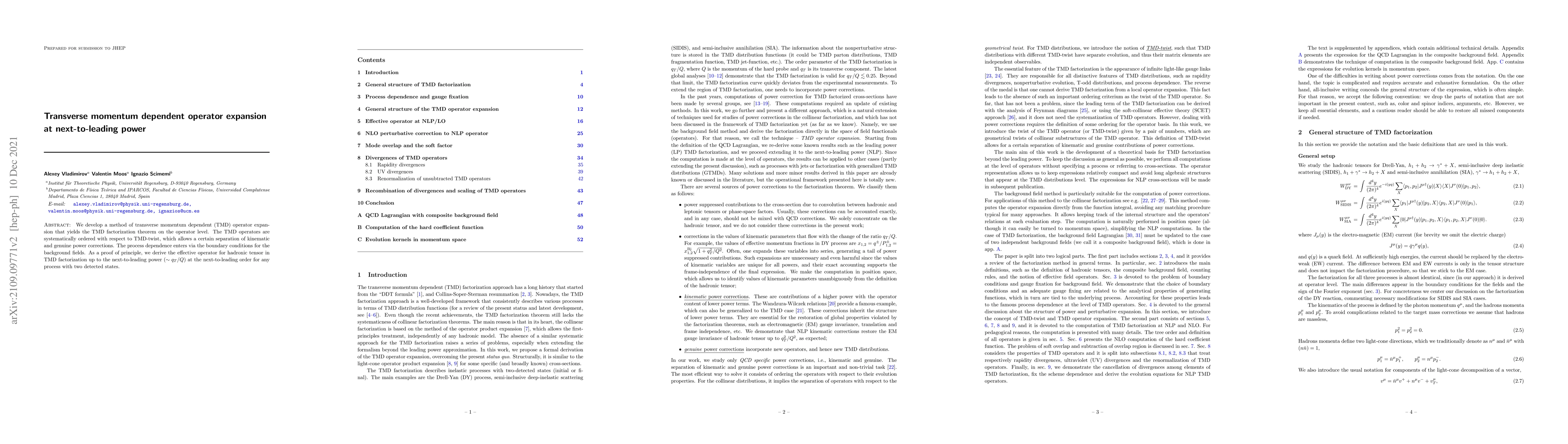 Thumbnail for Transverse momentum dependent operator expansion at next-to-leading
  power