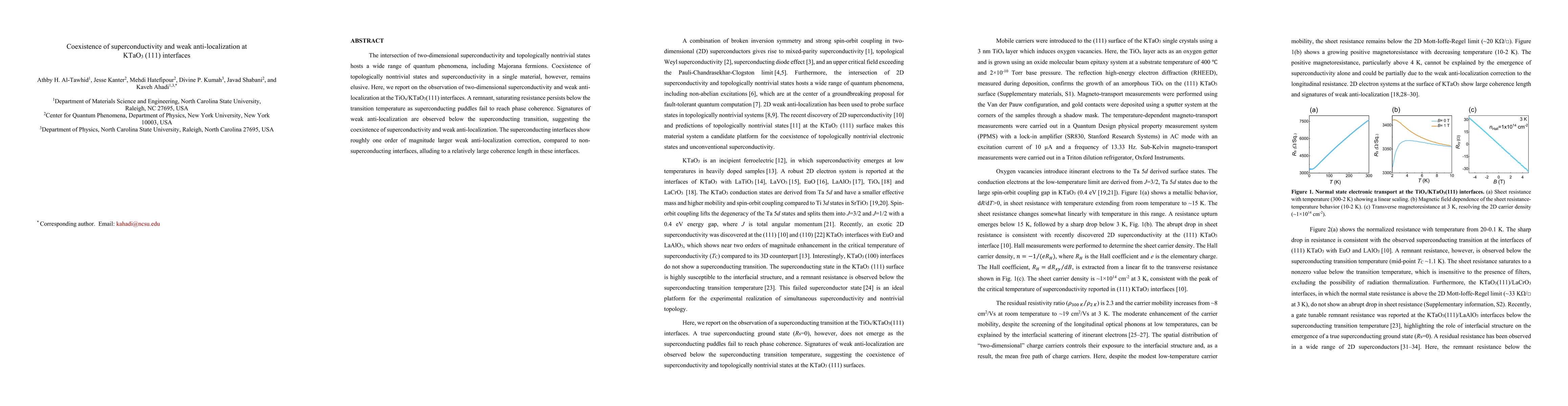Thumbnail for Coexistence of superconductivity and weak anti-localization at KTaO3
  (111) interfaces