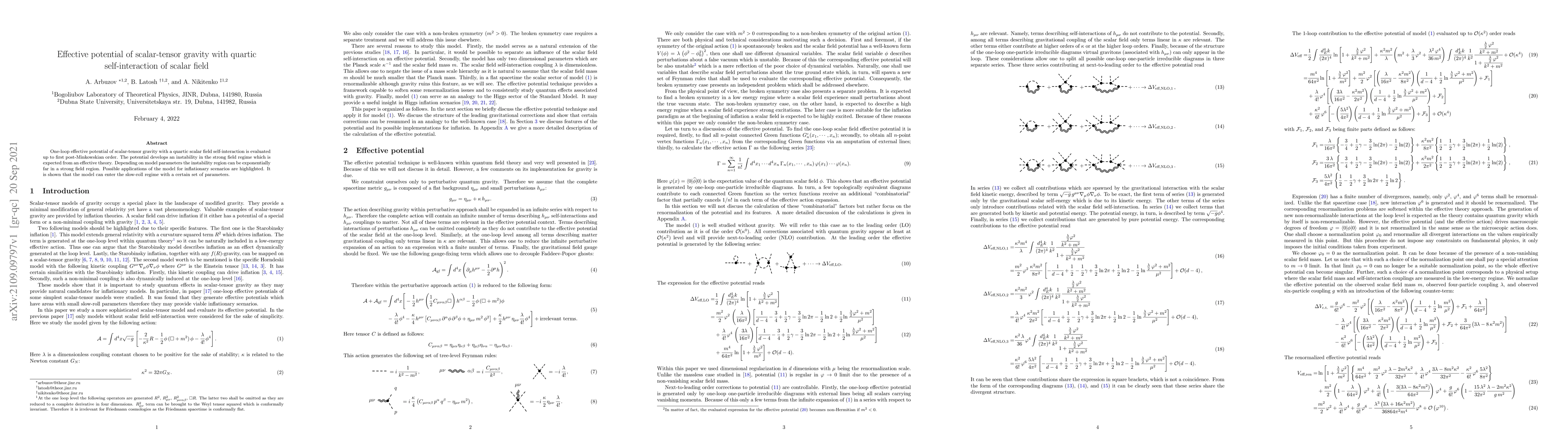 Thumbnail for Effective potential of scalar-tensor gravity with quartic
  self-interaction of scalar field