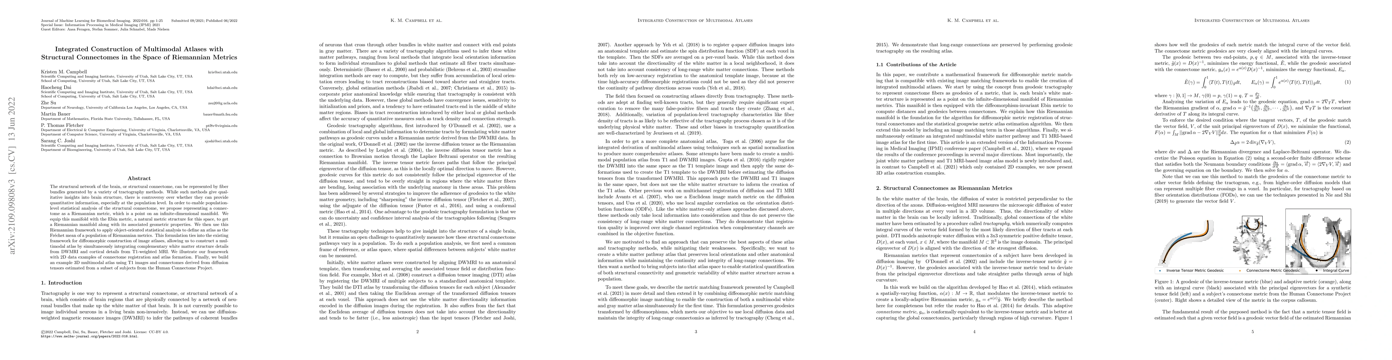 Thumbnail for Integrated Construction of Multimodal Atlases with Structural
  Connectomes in the Space of Riemannian Metrics