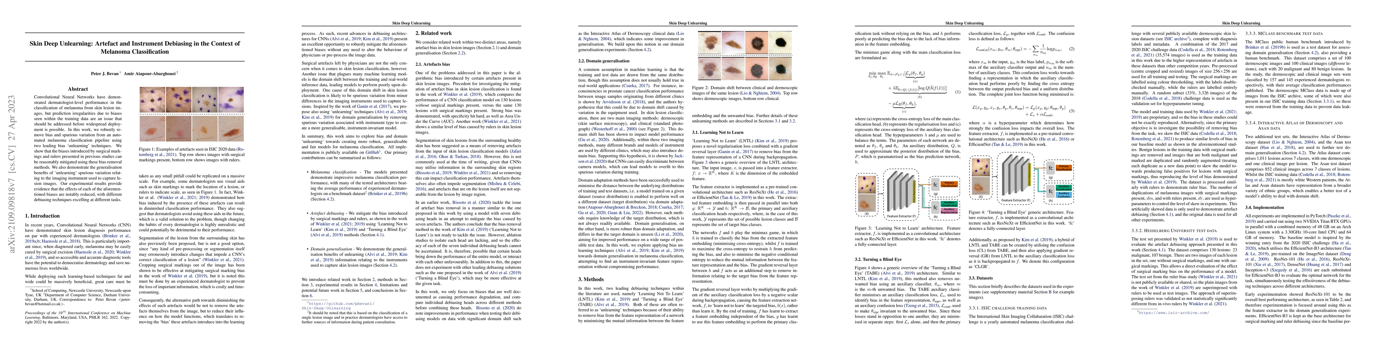 Thumbnail for Skin Deep Unlearning: Artefact and Instrument Debiasing in the Context
  of Melanoma Classification