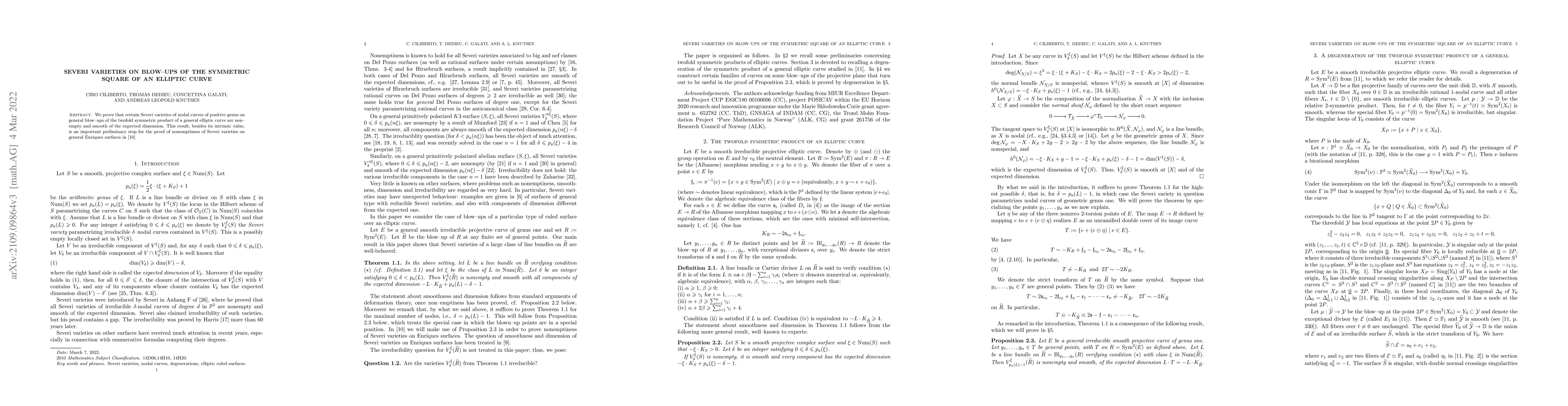 Thumbnail for Severi varieties on blow--ups of the symmetric square of an elliptic
  curve