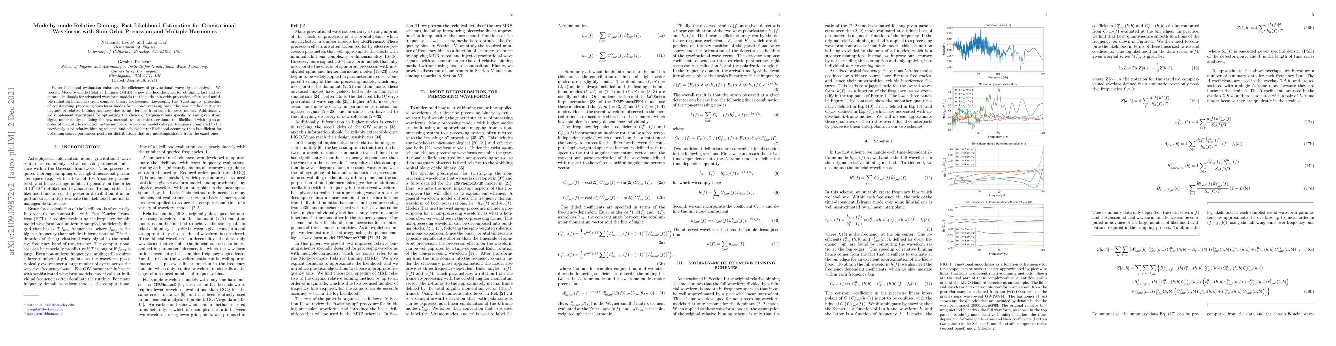 Thumbnail for Mode-by-mode Relative Binning: Fast Likelihood Estimation for
  Gravitational Waveforms with Spin-Orbit Precession and Multiple Harmonics