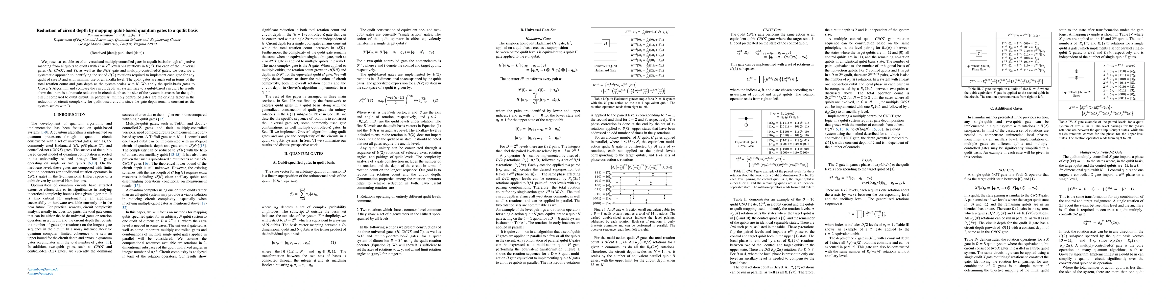 Thumbnail for Reduction of circuit depth by mapping qubit-based quantum gates to a
  qudit basis