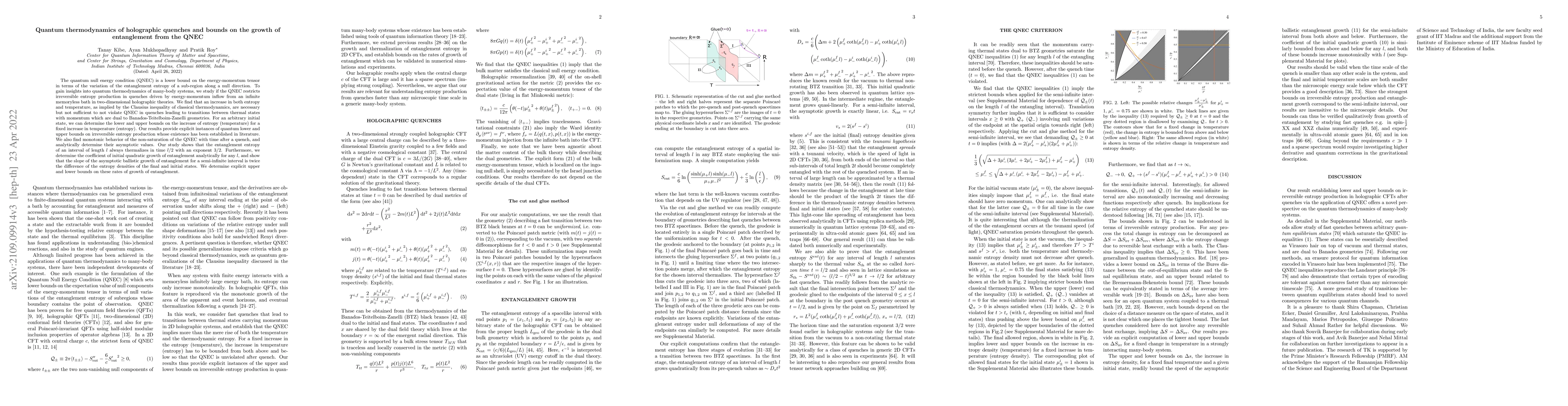 Thumbnail for Quantum thermodynamics of holographic quenches and bounds on the growth
  of entanglement from the QNEC