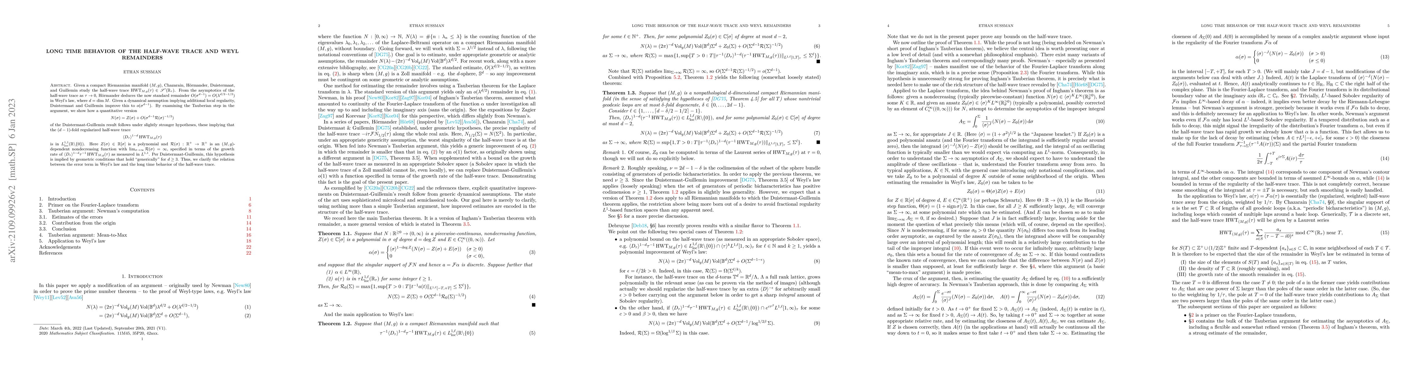 Thumbnail for Long time behavior of the half-wave trace and Weyl remainders
