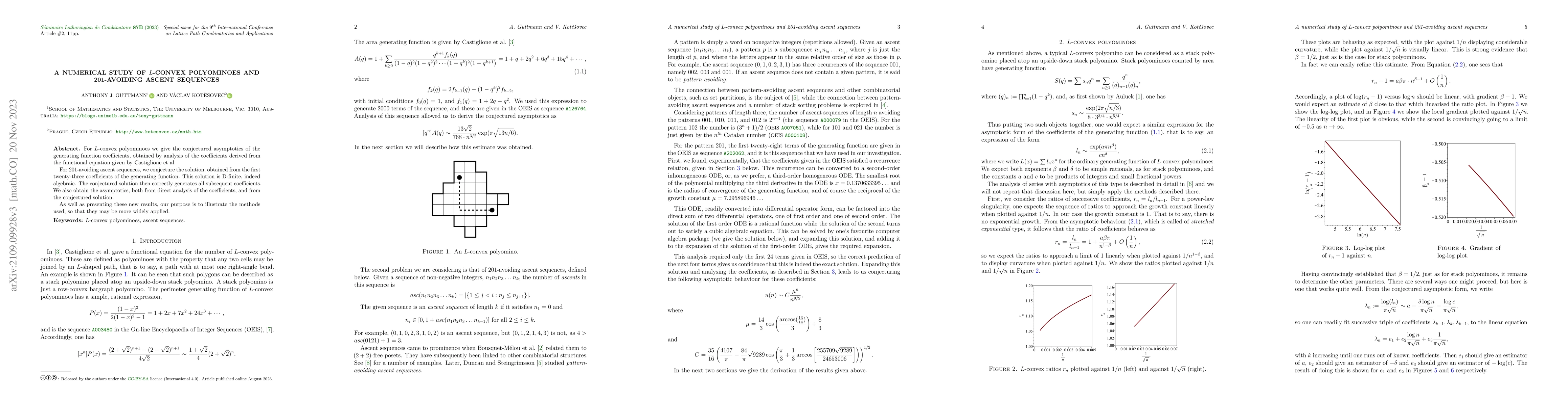 Thumbnail for A numerical study of L-convex polyominoes and 201-avoiding ascent
  sequences