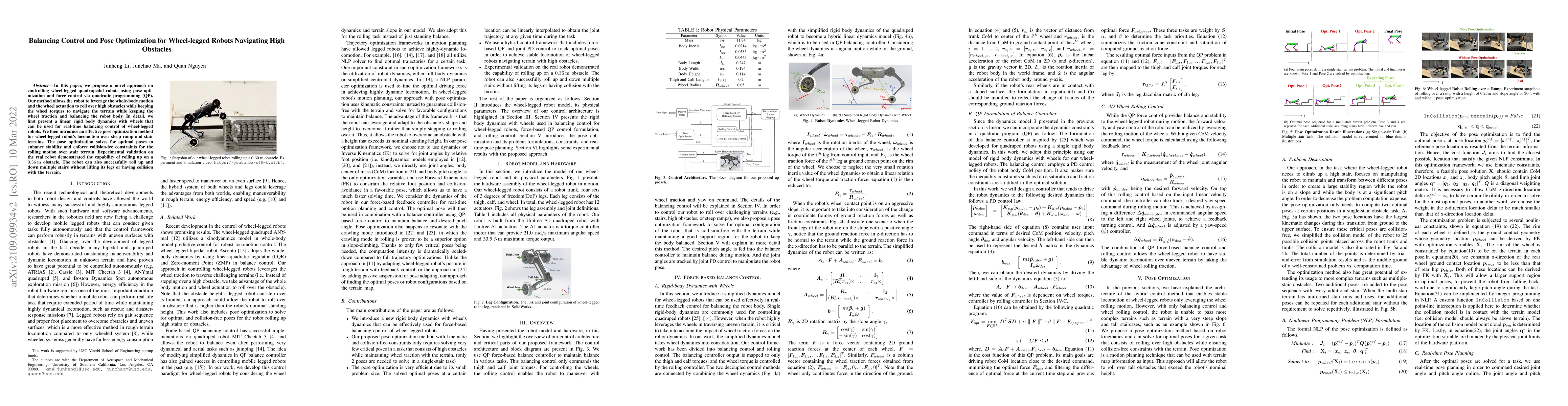 Thumbnail for Balancing Control and Pose Optimization for Wheel-legged Robots
  Navigating High Obstacles