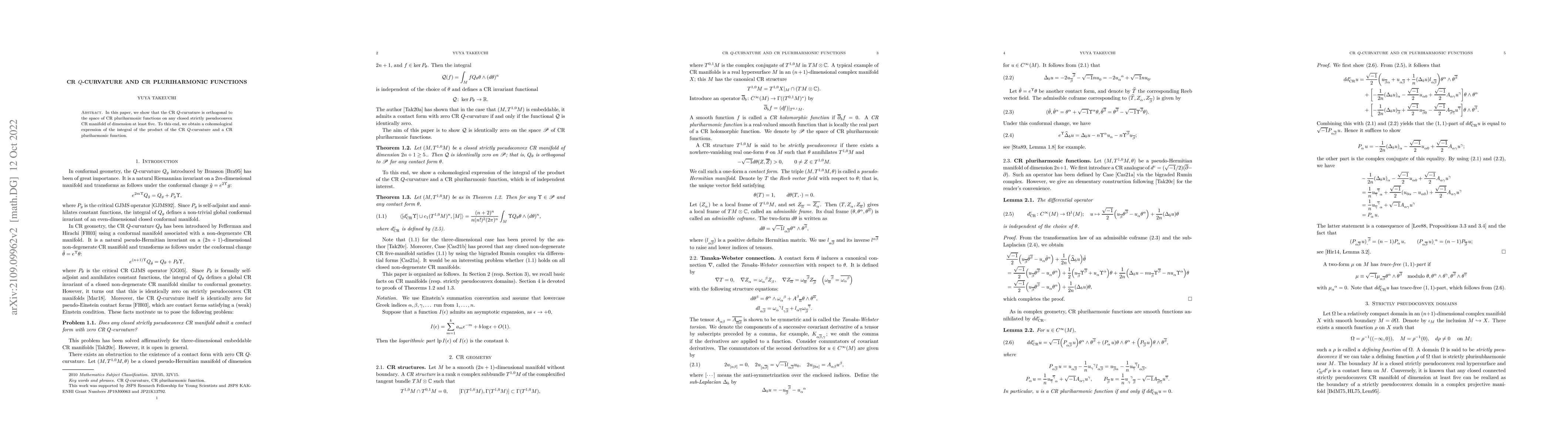 Thumbnail for CR $Q$-curvature and CR pluriharmonic functions