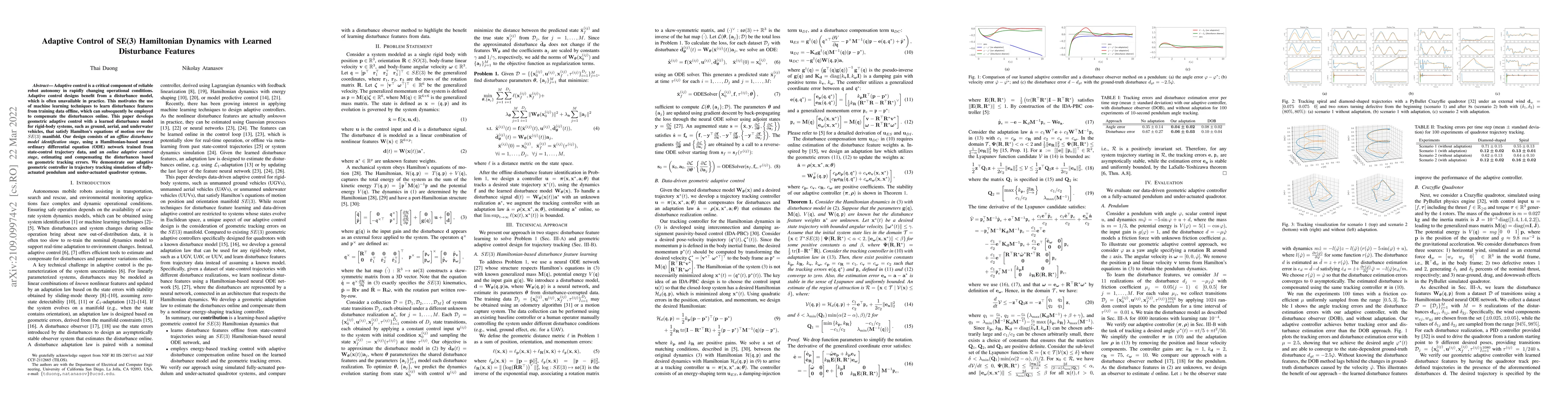 Thumbnail for Adaptive Control of SE(3) Hamiltonian Dynamics with Learned Disturbance
  Features