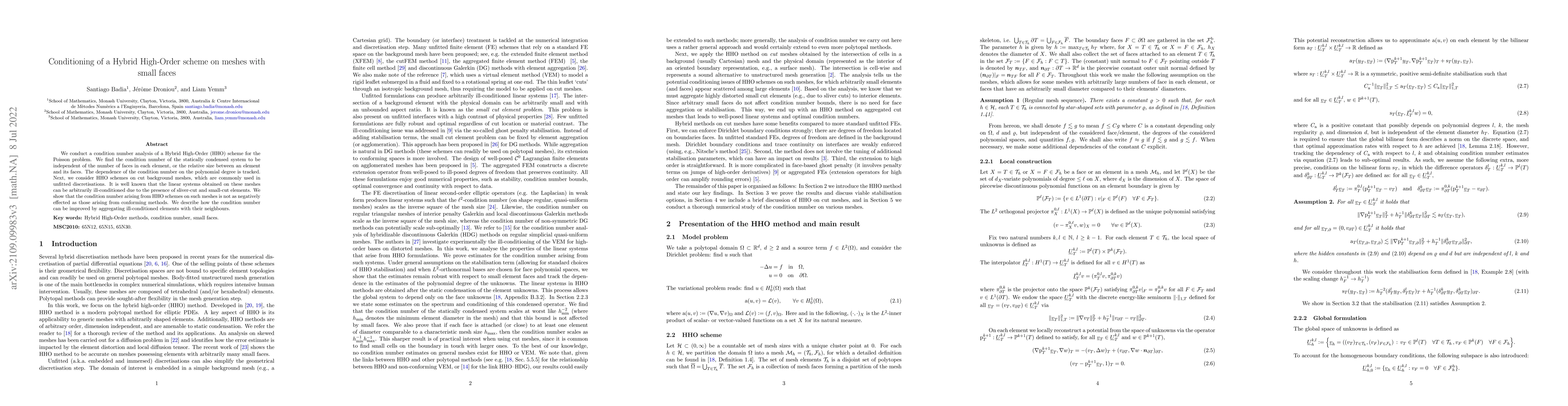 Thumbnail for Conditioning of a Hybrid High-Order scheme on meshes with small faces