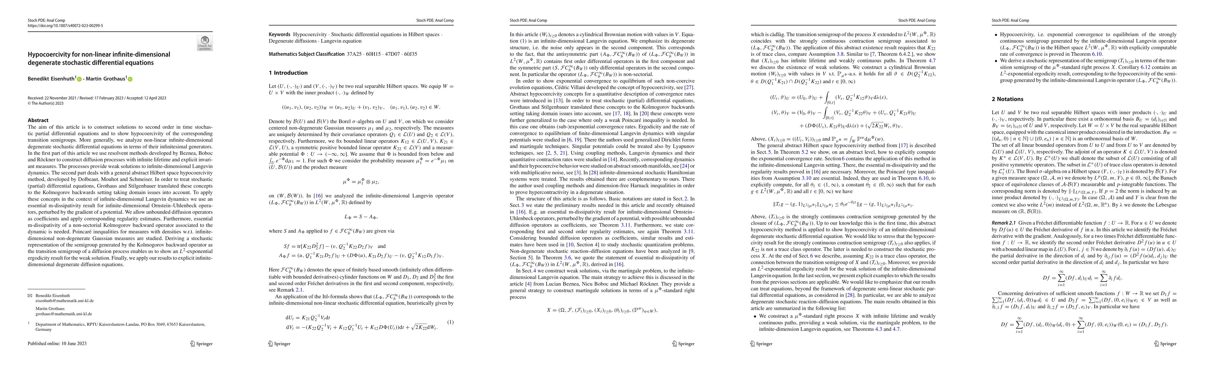 Thumbnail for Hypocoercivity for non-linear infinite-dimensional degenerate stochastic
  differential equations