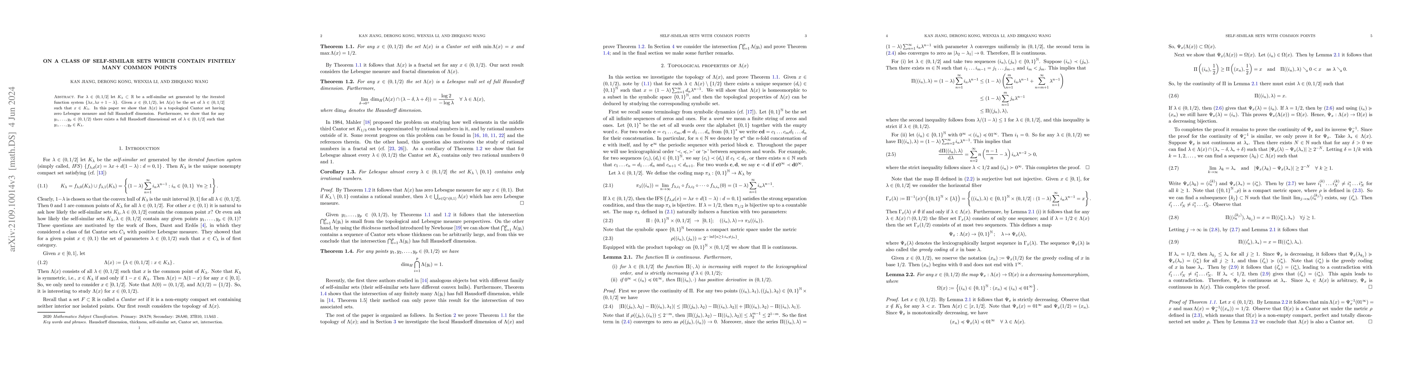 Thumbnail for On a class of self-similar sets which contain finitely many common
  points