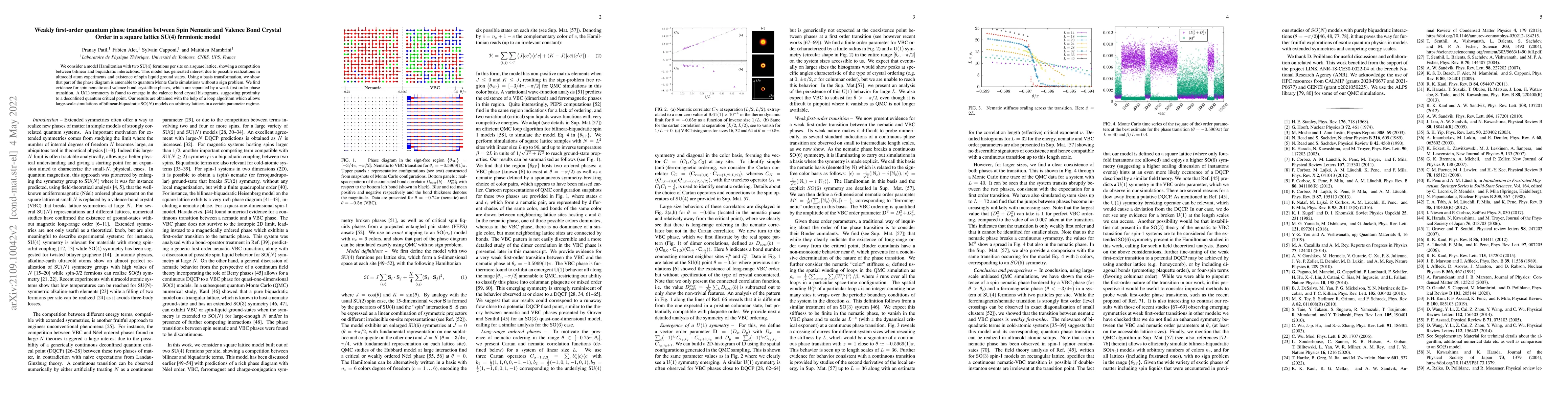 Thumbnail for Weakly first-order quantum phase transition between Spin Nematic and
  Valence Bond Crystal Order in a square lattice SU(4) fermionic model