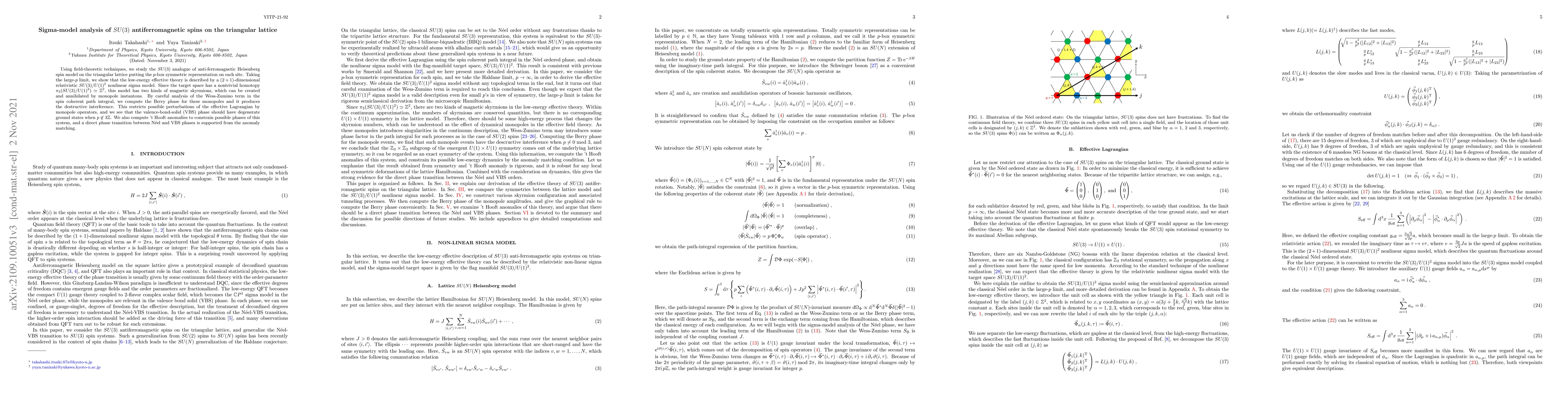 Thumbnail for Sigma-model analysis of $SU(3)$ antiferromagnetic spins on the
  triangular lattice