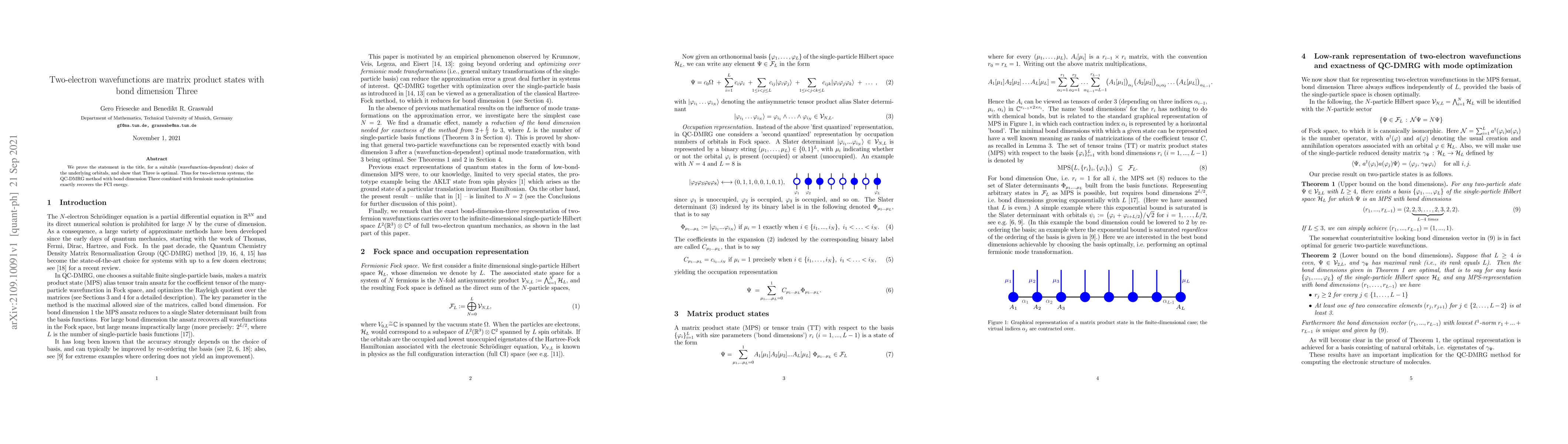 Thumbnail for Two-electron wavefunctions are matrix product states with bond dimension
  Three