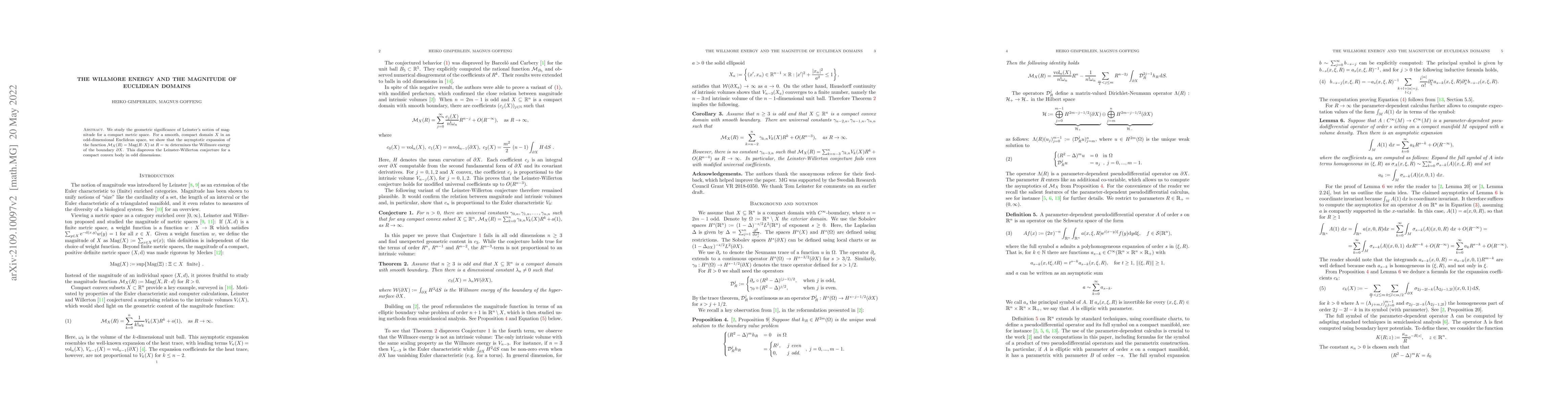 Thumbnail for The Willmore energy and the magnitude of Euclidean domains