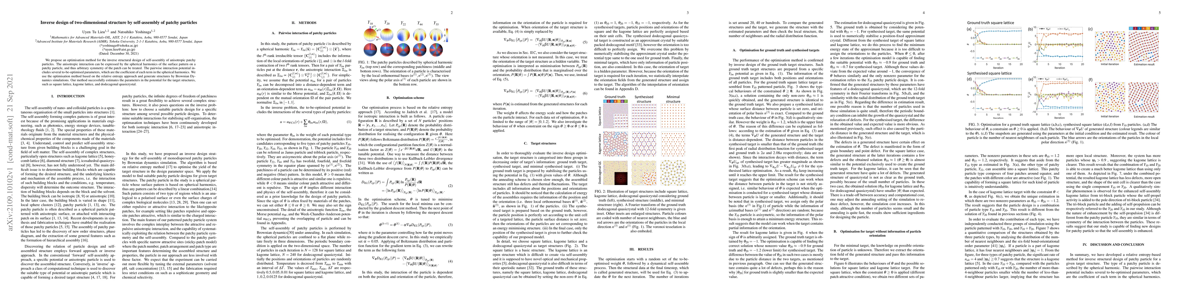 Thumbnail for Inverse design of two-dimensional structure by self-assembly of patchy
  particles
