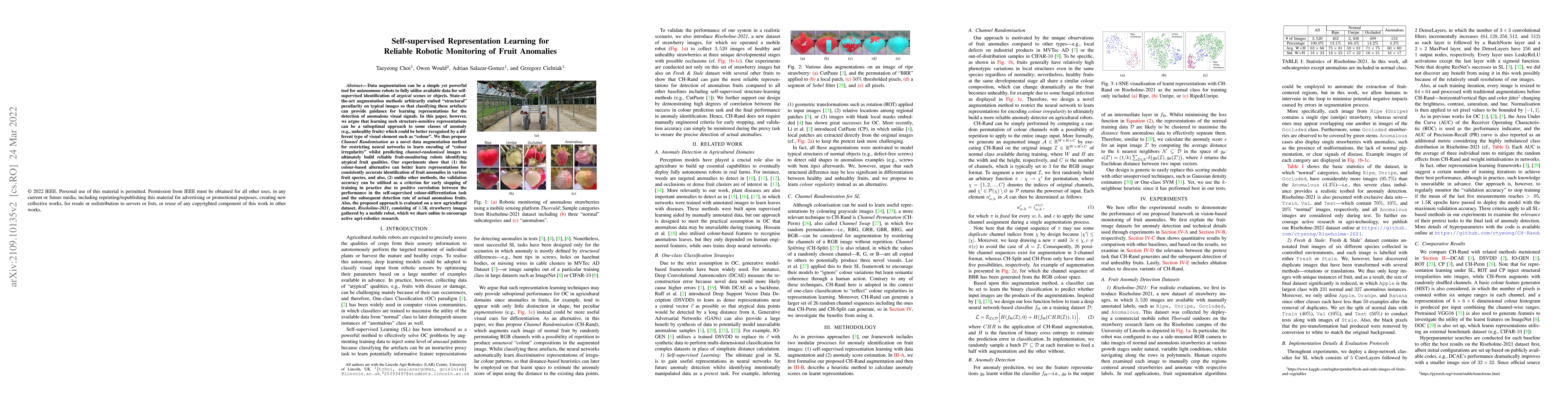 Thumbnail for Self-supervised Representation Learning for Reliable Robotic Monitoring
  of Fruit Anomalies