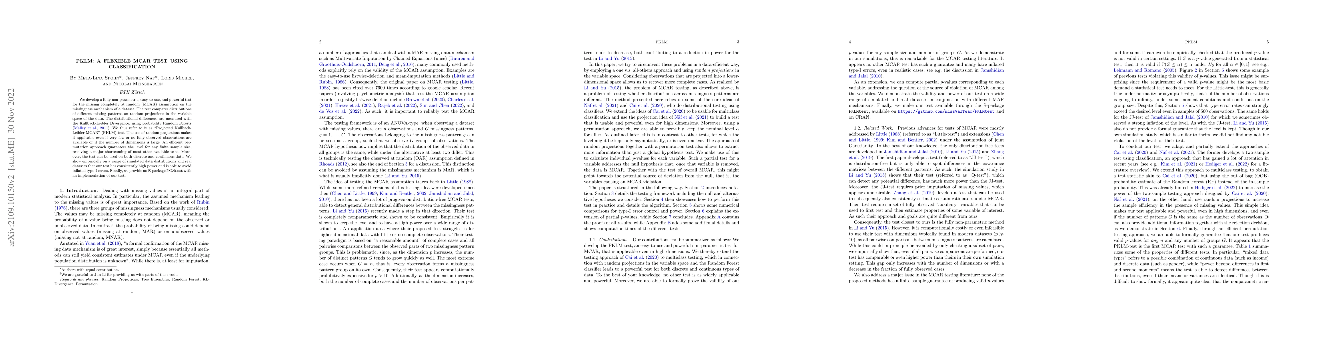 Thumbnail for PKLM: A flexible MCAR test using Classification