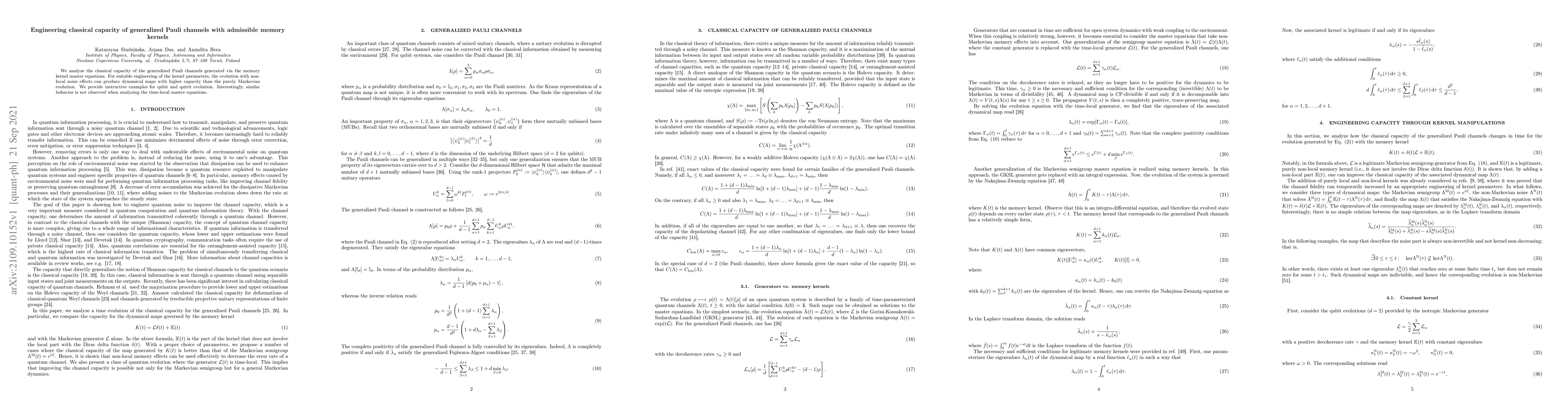Thumbnail for Engineering classical capacity of generalized Pauli channels with
  admissible memory kernels