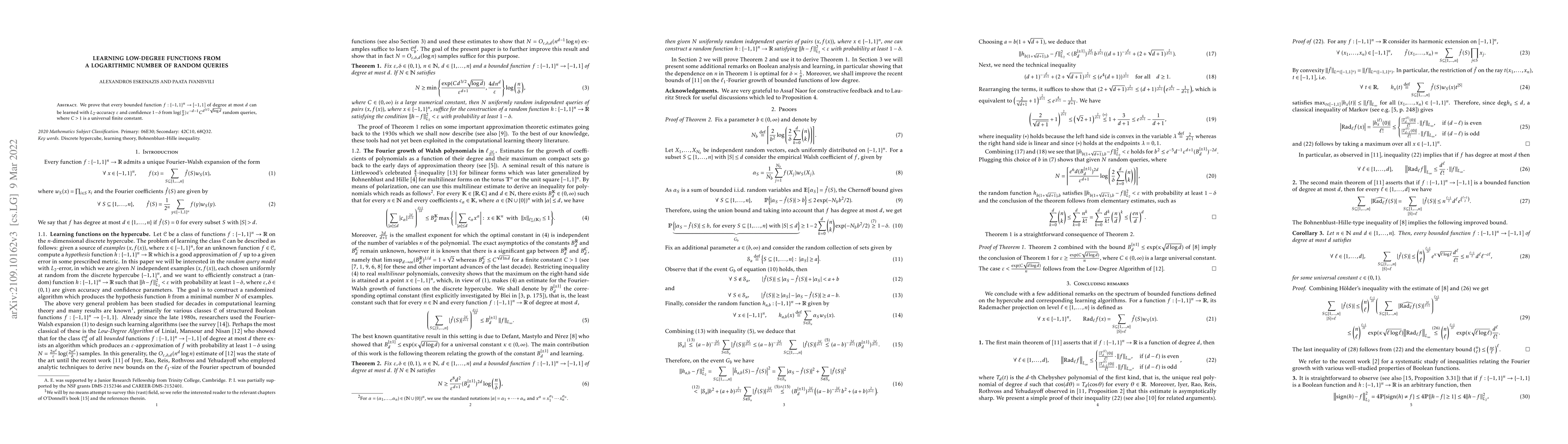 Thumbnail for Learning low-degree functions from a logarithmic number of random
  queries