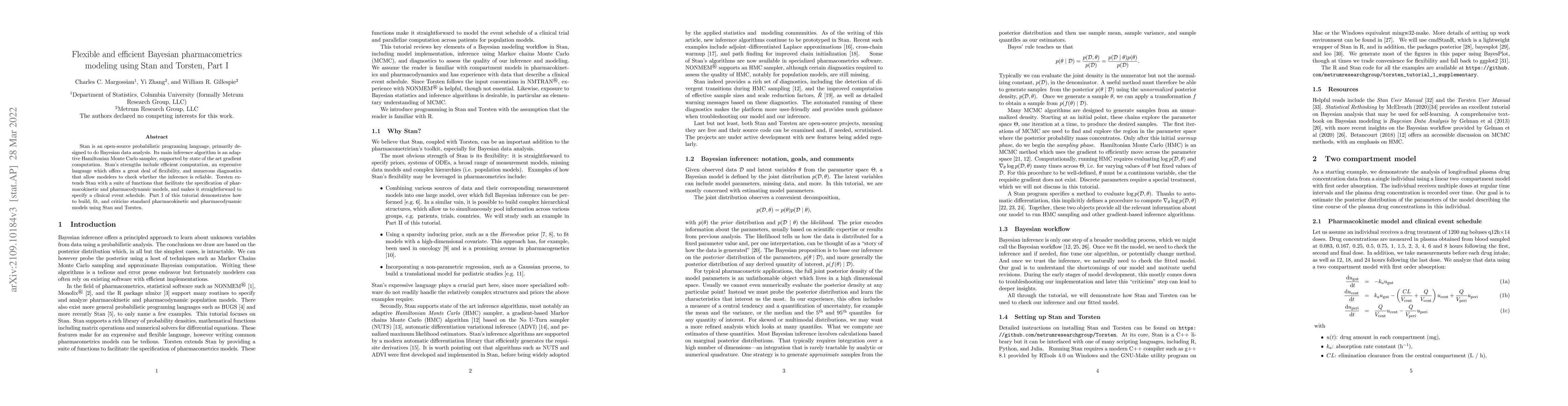 Thumbnail for Flexible and efficient Bayesian pharmacometrics modeling using Stan and
  Torsten, Part I