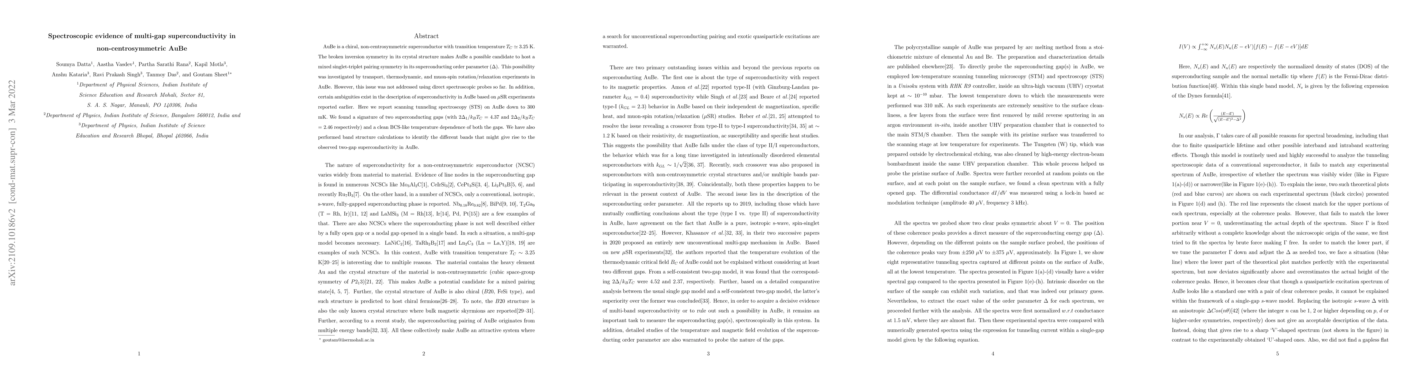 Thumbnail for Spectroscopic evidence of multi-gap superconductivity in
  non-centrosymmetric AuBe