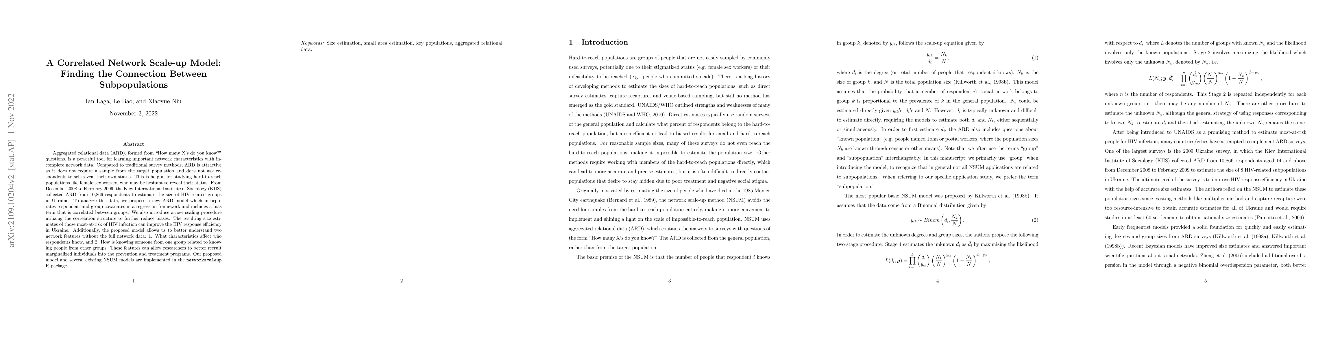 Thumbnail for A Correlated Network Scale-up Model: Finding the Connection Between
  Subpopulations