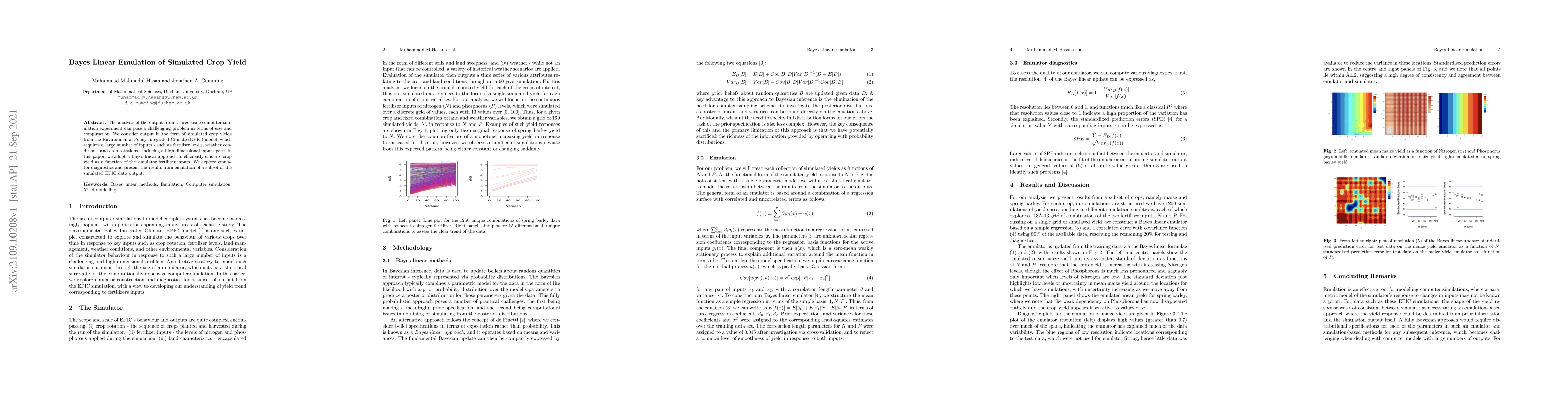 Thumbnail for Bayes Linear Emulation of Simulated Crop Yield