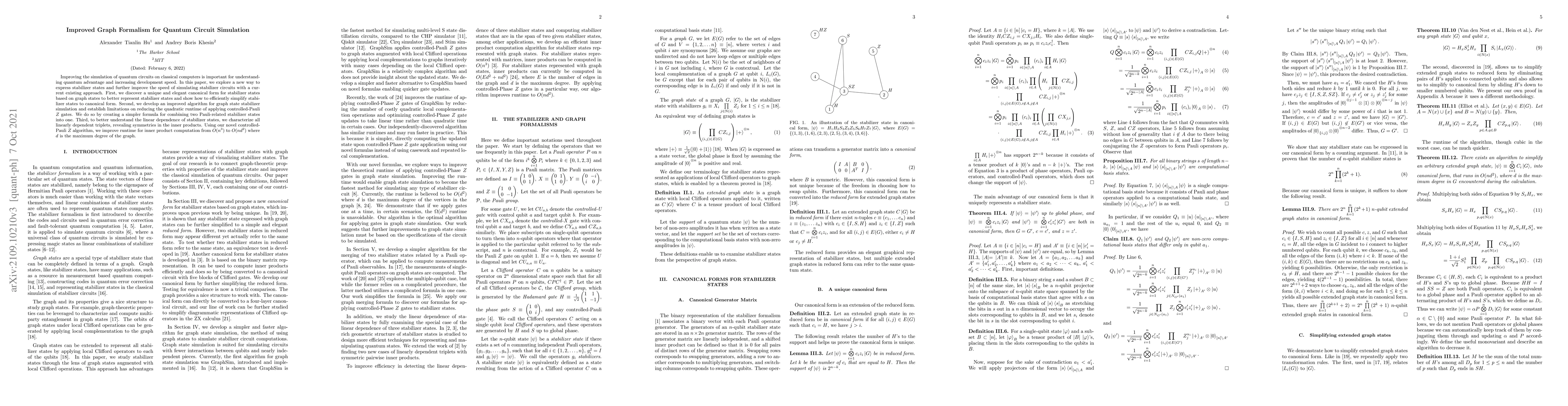 Thumbnail for Improved Graph Formalism for Quantum Circuit Simulation