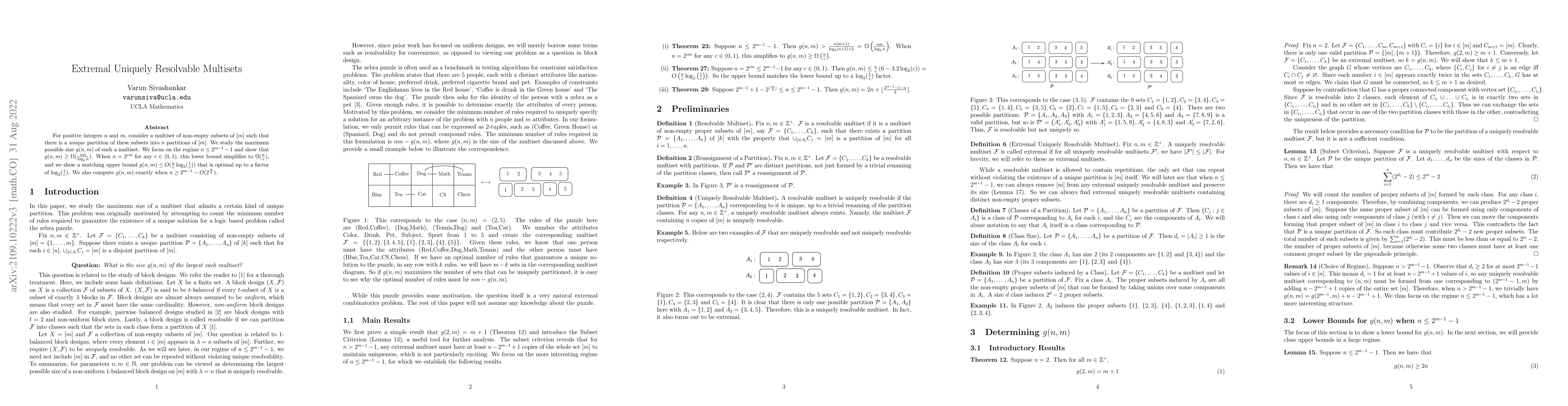 Thumbnail for Extremal Uniquely Resolvable Multisets