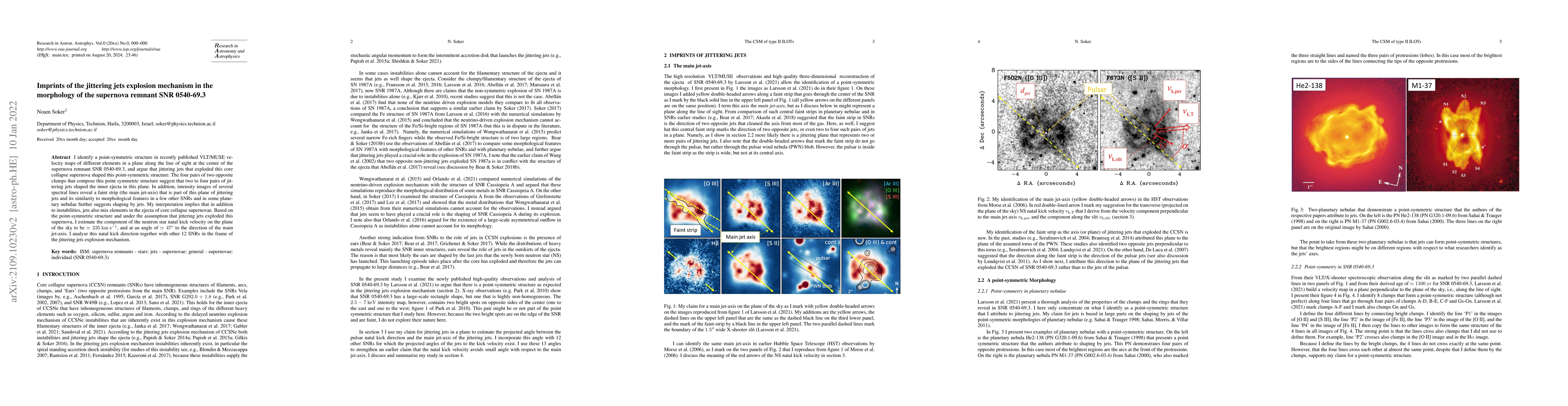 Thumbnail for Imprints of the jittering jets explosion mechanism in the morphology of
  the supernova remnant SNR 0540-69.3