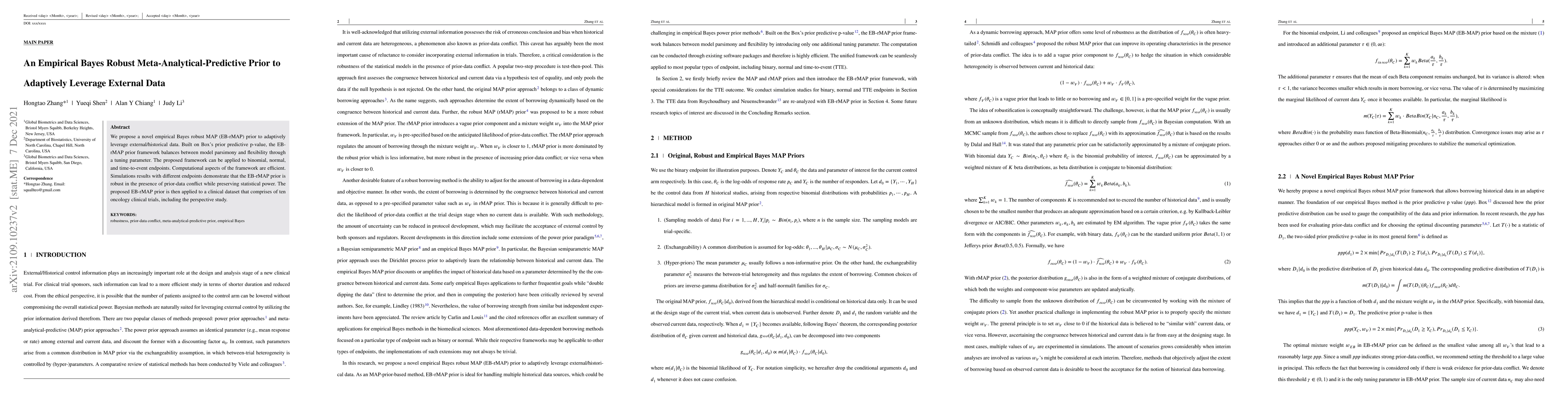 Thumbnail for An Empirical Bayes Robust Meta-Analytical-Predictive Prior to Adaptively
  Leverage External Data