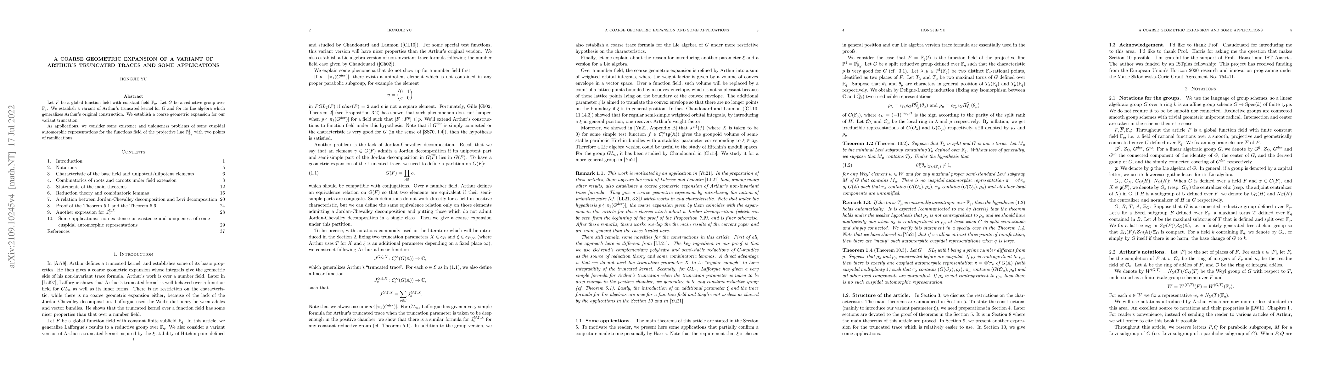 Thumbnail for A coarse geometric expansion of a variant of Arthur's truncated traces
  and some applications