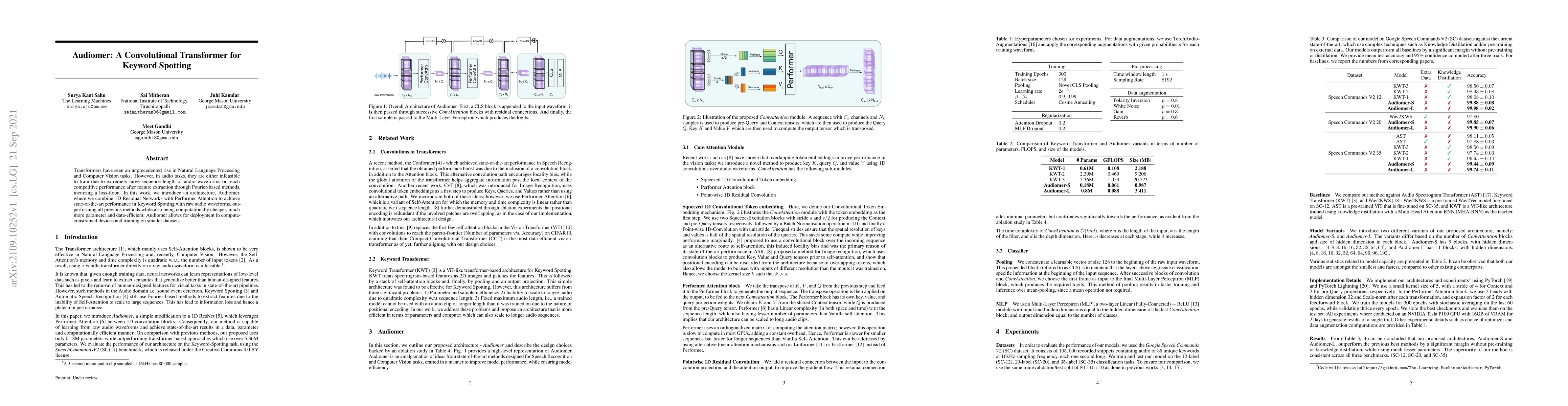 Thumbnail for Audiomer: A Convolutional Transformer For Keyword Spotting