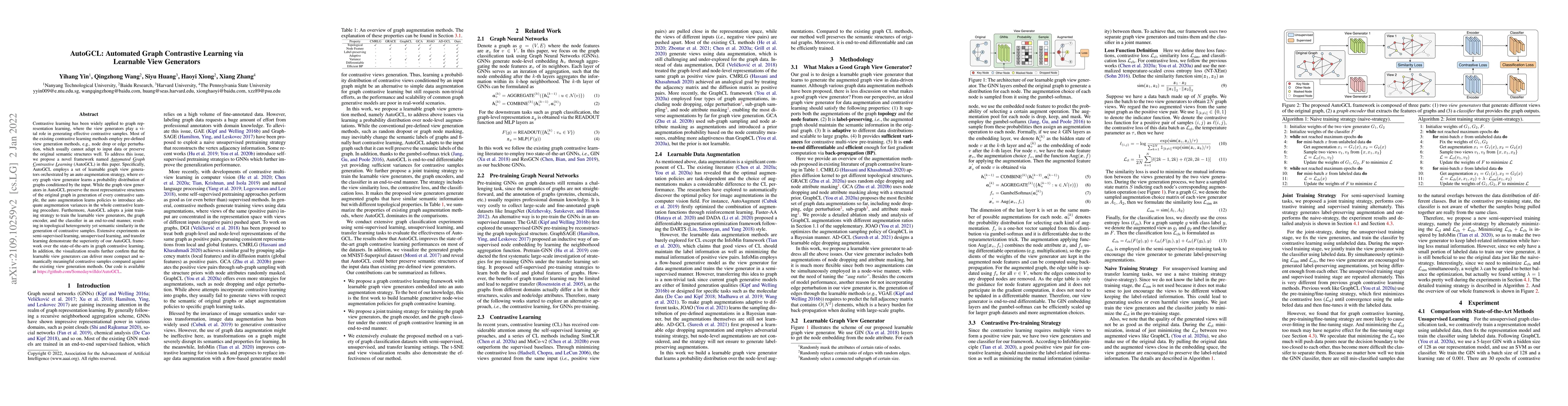 Thumbnail for AutoGCL: Automated Graph Contrastive Learning via Learnable View
  Generators