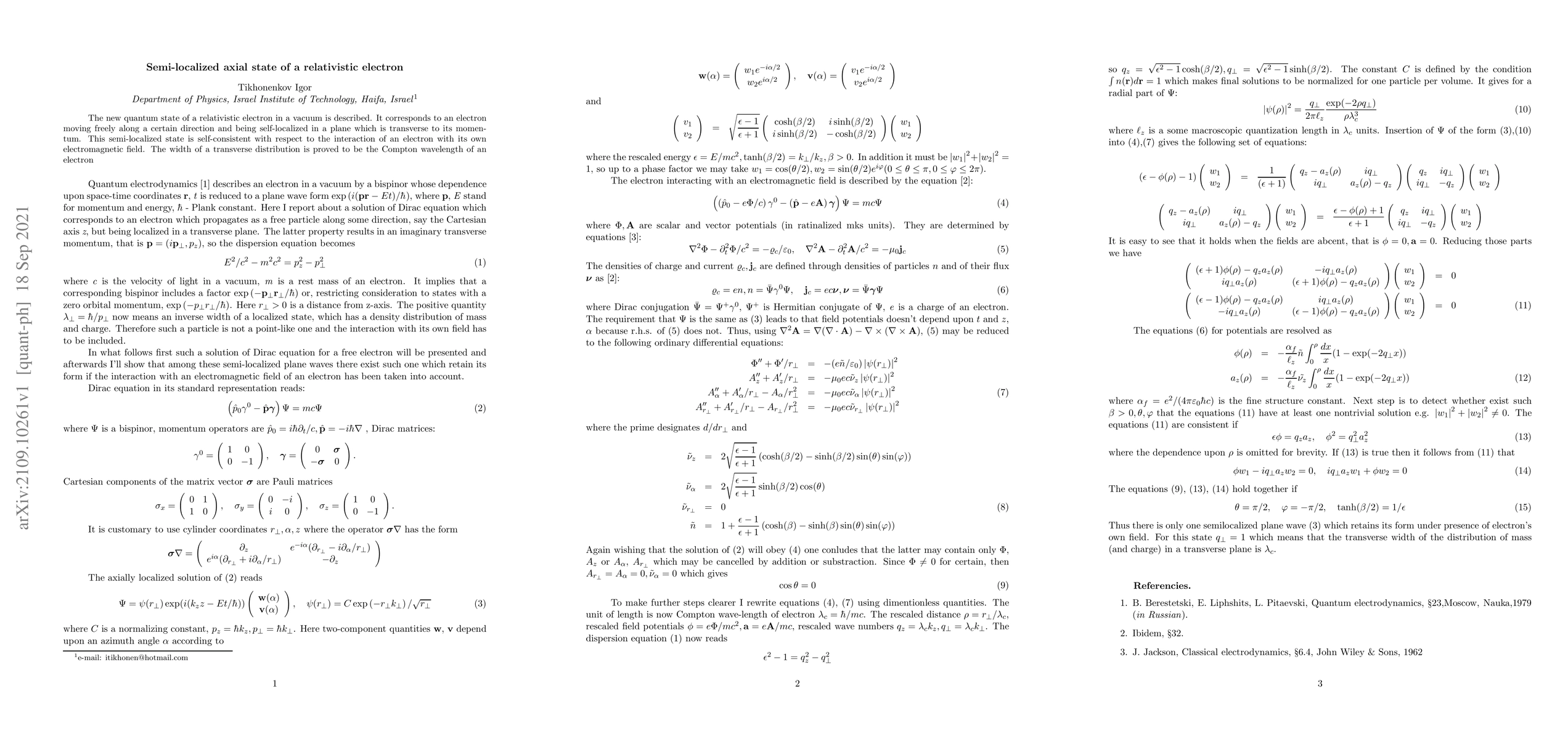 Thumbnail for Semi-localized axial state of a relativistic electron