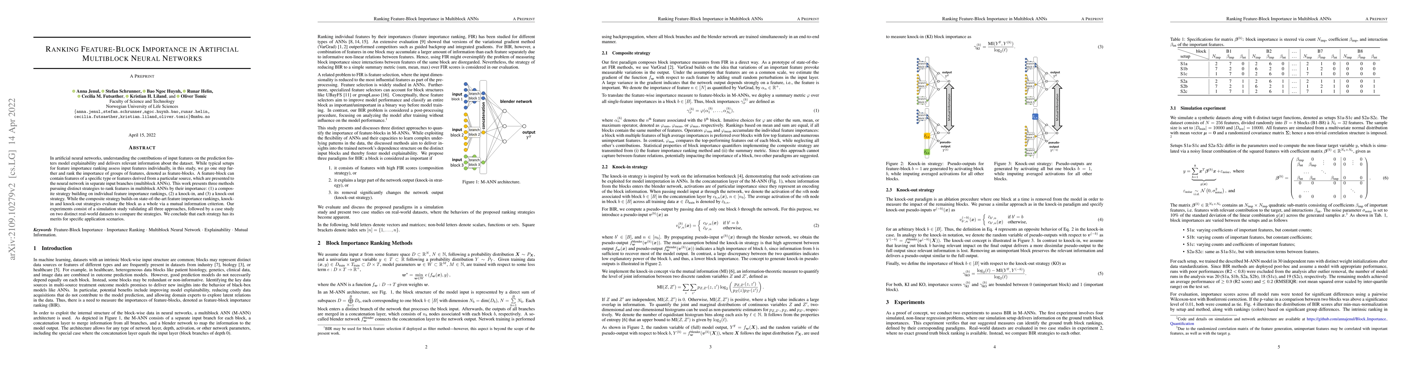 Thumbnail for Ranking Feature-Block Importance in Artificial Multiblock Neural
  Networks