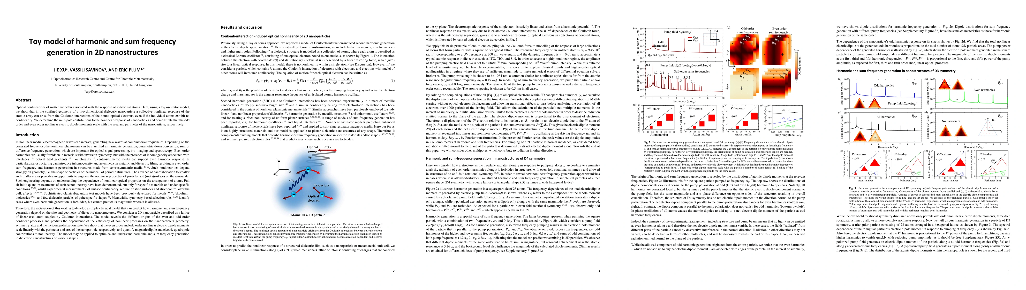 Thumbnail for Toy model of harmonic and sum frequency generation in 2D nanostructures