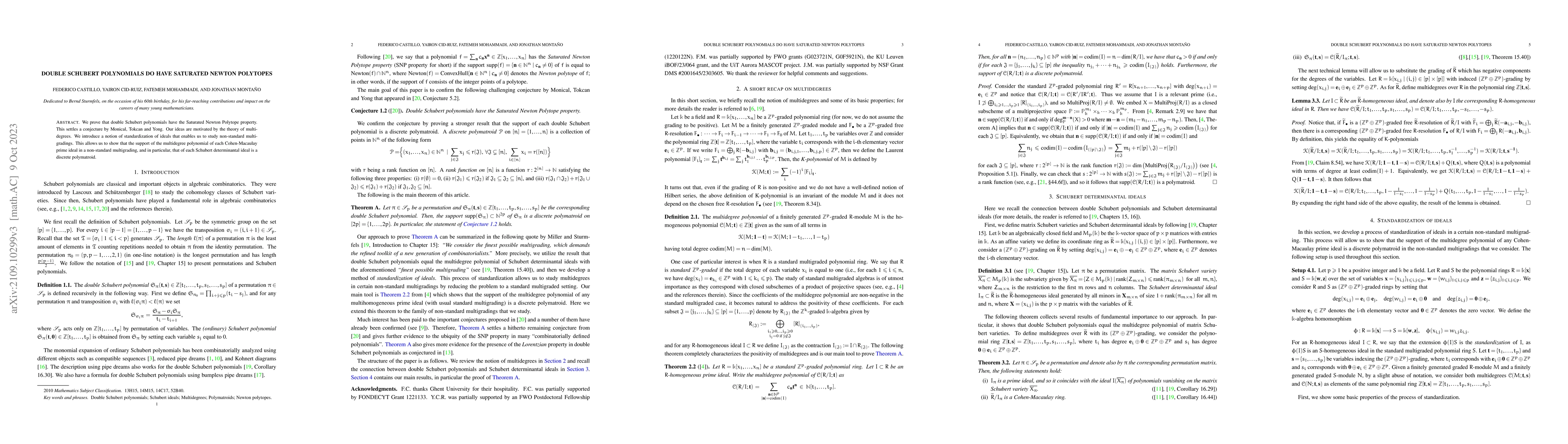 Thumbnail for Double Schubert polynomials do have saturated Newton polytopes