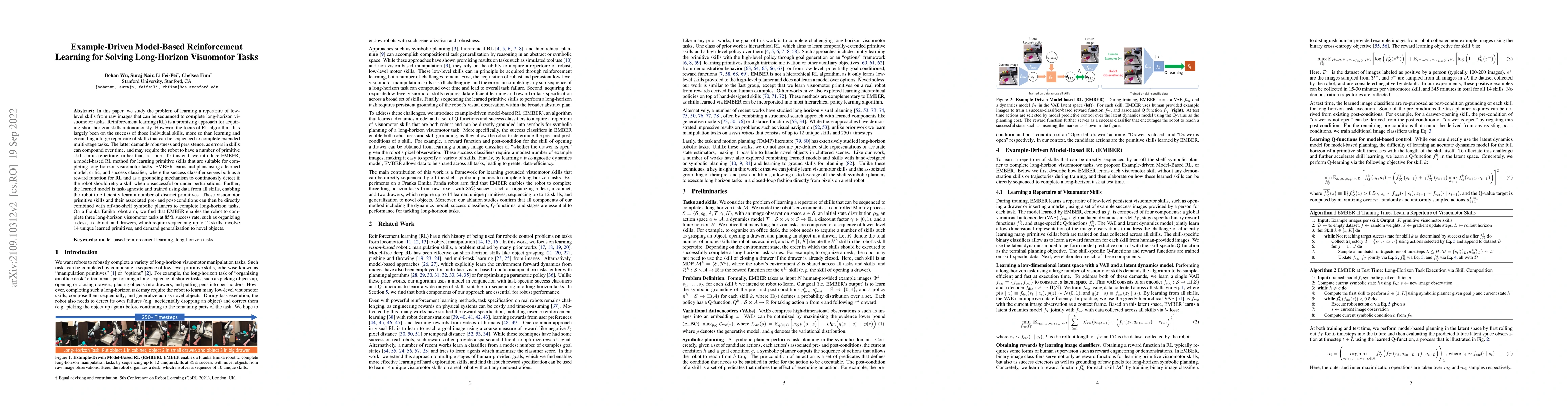 Thumbnail for Example-Driven Model-Based Reinforcement Learning for Solving
  Long-Horizon Visuomotor Tasks