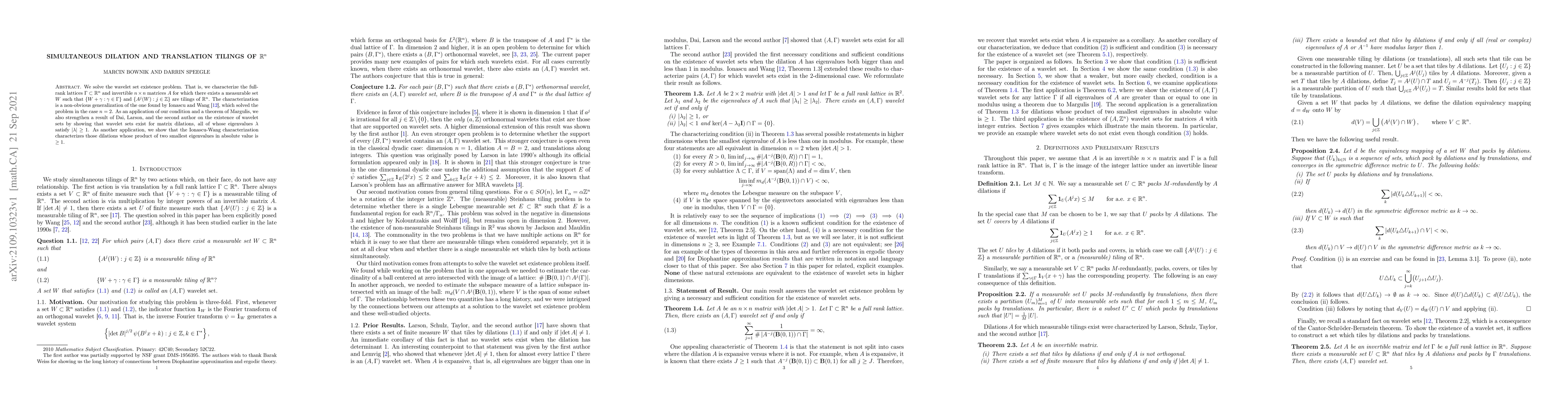 Thumbnail for Simultaneous dilation and translation tilings of $\mathbb R^n$